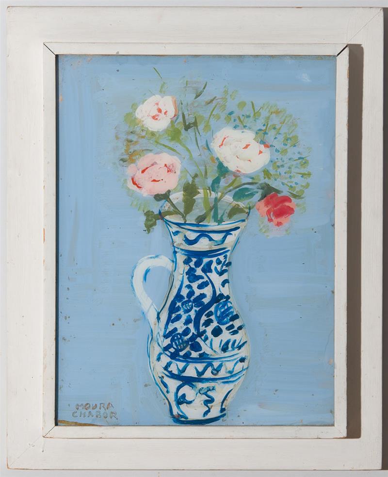 Appraisal: MOURA CHABOR - STILL LIFE WITH ROSES AND PITCHER Reverse