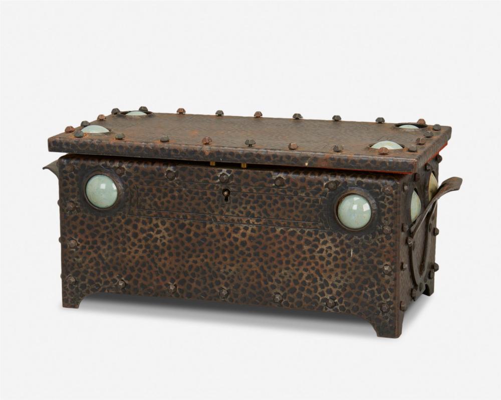 Appraisal: An English Arts and Crafts patinated metal jewelry casket Late