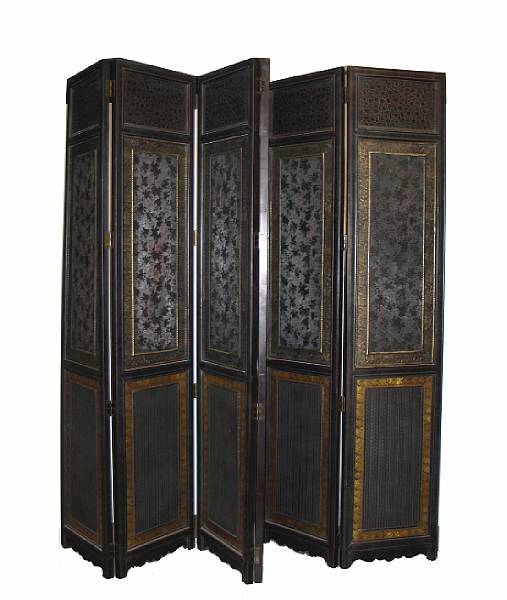 Appraisal: A Portuguese style six panel floor screen height ft in