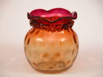 Appraisal: Amberina Thumbprint Vase Inverted thumbprint pattern on body and applied