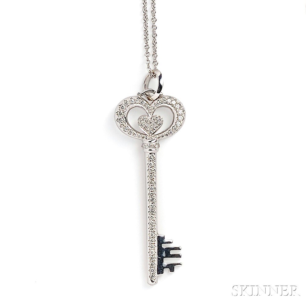 Appraisal: kt White Gold and Diamond Key Pendant Asprey the pave-set