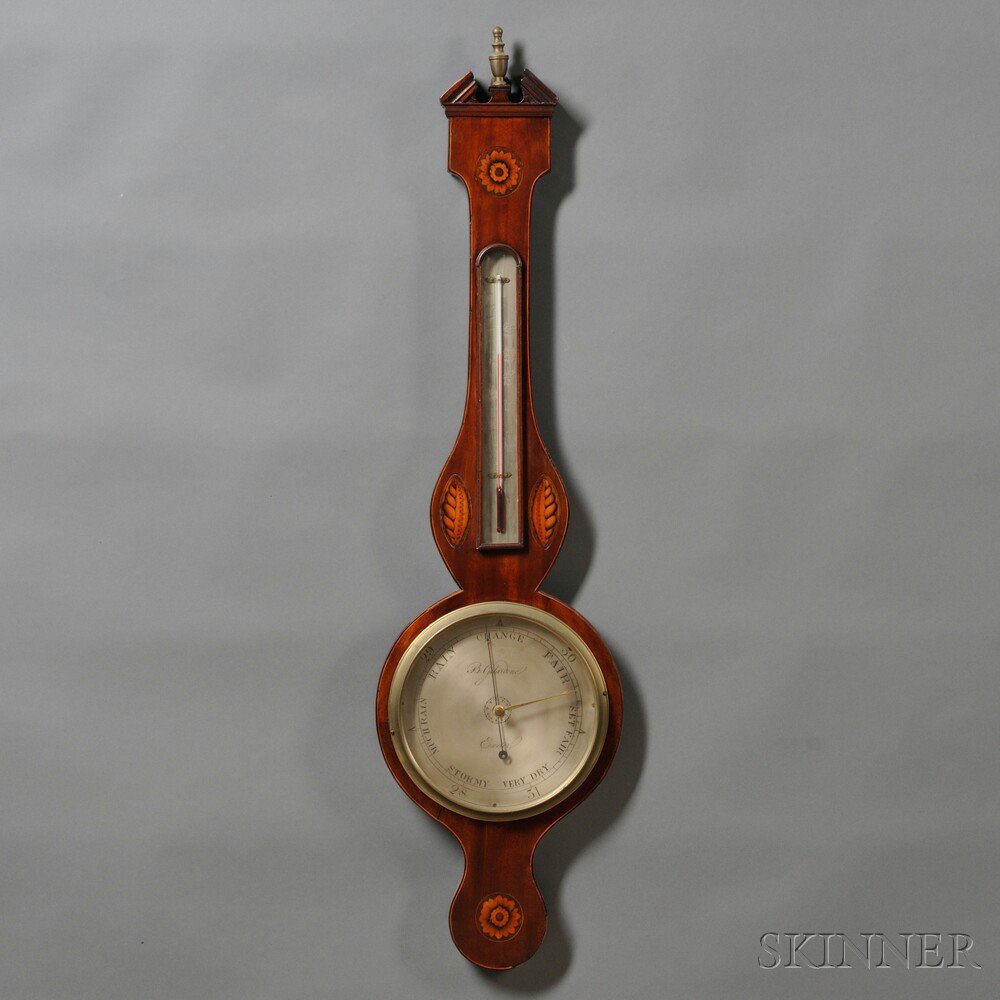 Appraisal: Inlaid Mahogany Veneer Wheel Barometer B Gitardone Exeter England early