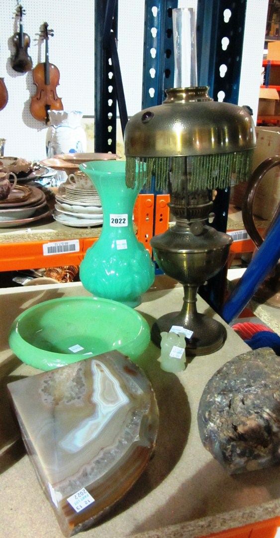 Appraisal: A Jobling glass green bowl and another vase a pair