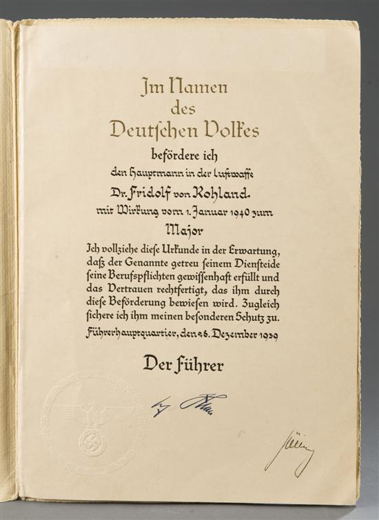 Appraisal: Goering Hermann Wilhelm - DS Commission to Major Fridolf von