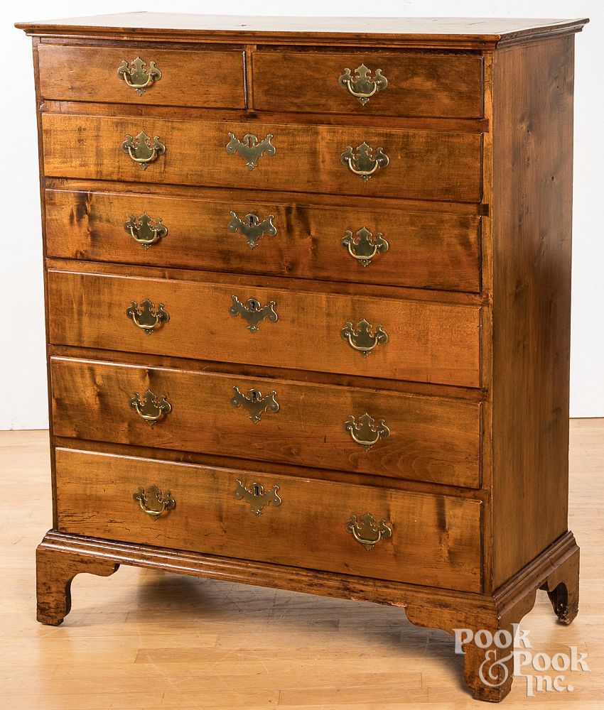 Appraisal: New England Chippendale birch semi-tall chest New England Chippendale birch