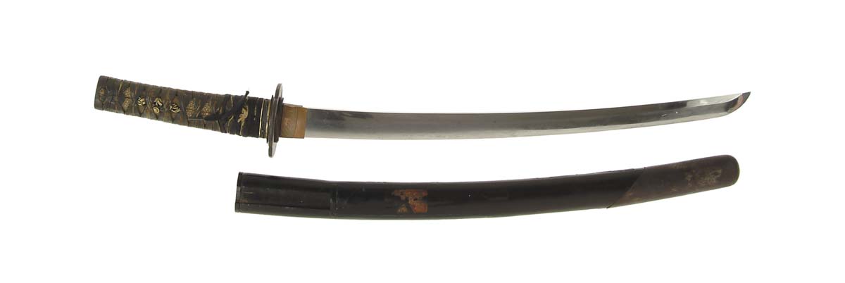 Appraisal: JAPANESE SAMURAI MOUNTED WAKIZASHI shinogi zukuri blade Gunome midare yakiba