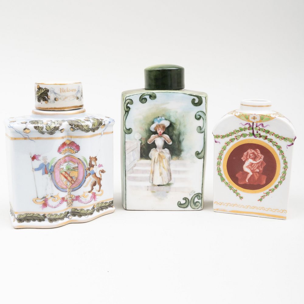 Appraisal: Group of Three French Porcelain Tea Caddies Comprising A Limoges