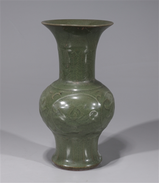 Appraisal: Korean celadon glazed molded porcelain vase with flared rim and