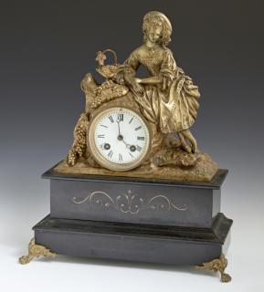 Appraisal: French Gilt Bronze and Marble Mantel Clock c French Gilt