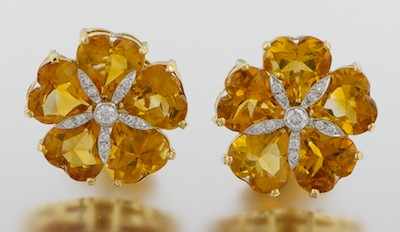 Appraisal: A Pair of Diamond and Citrine Earrings k yellow gold