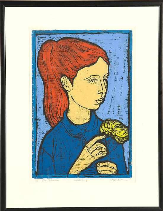 Appraisal: Irving Amen New York Florida b THE FLOWER linocut framed