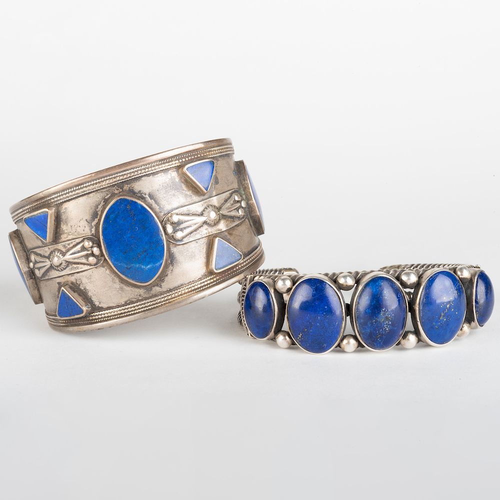 Appraisal: Two Silver and Lapis Cuff Bracelets One with maker's mark