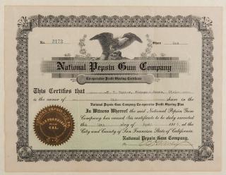 Appraisal: National Pepsin Gum Company Co-Operative Profit Sharing Certificate Circa Signed