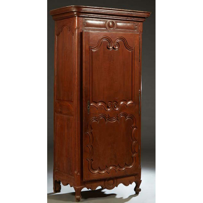 Appraisal: French Louis XV Style Carved Cherry Bonnetiere the stepped rounded