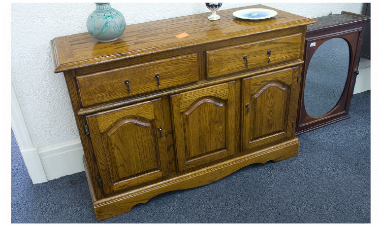 Appraisal: Oak Sideboard Two Short Drawers Above Storage Base With Single