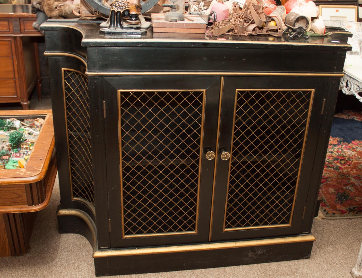 Appraisal: Pair of black lacquer console cabinets Undernumber