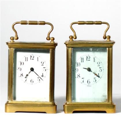 Appraisal: French brass and glass carriage clocks th th century Typical