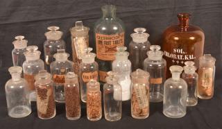 Appraisal: Twenty Apothecary Glass Bottles Twenty Apothecary Glass Bottles Some with