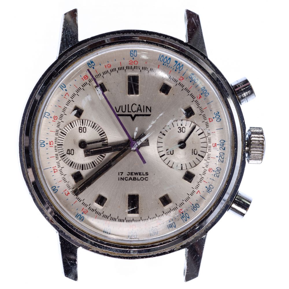 Appraisal: VULCAIN STAINLESS STEEL CHRONOGRAPH WATCHc having Valjoux -jewel movement white