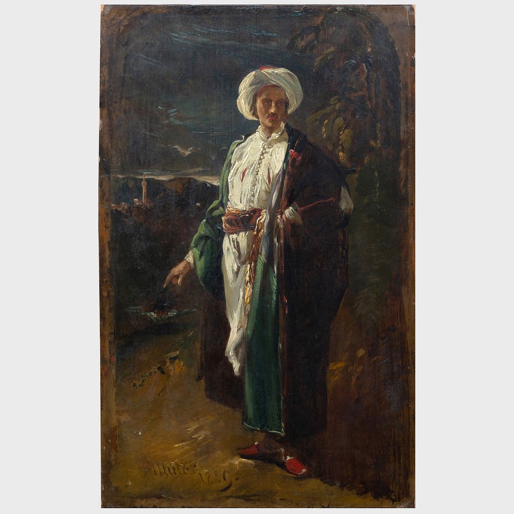 Appraisal: William James Muller - Englishman Wearing Turkish Costume Oil on