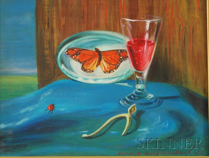 Appraisal: Ethelyn Hurd Woodlock American - Surrealist Still Life with Wine