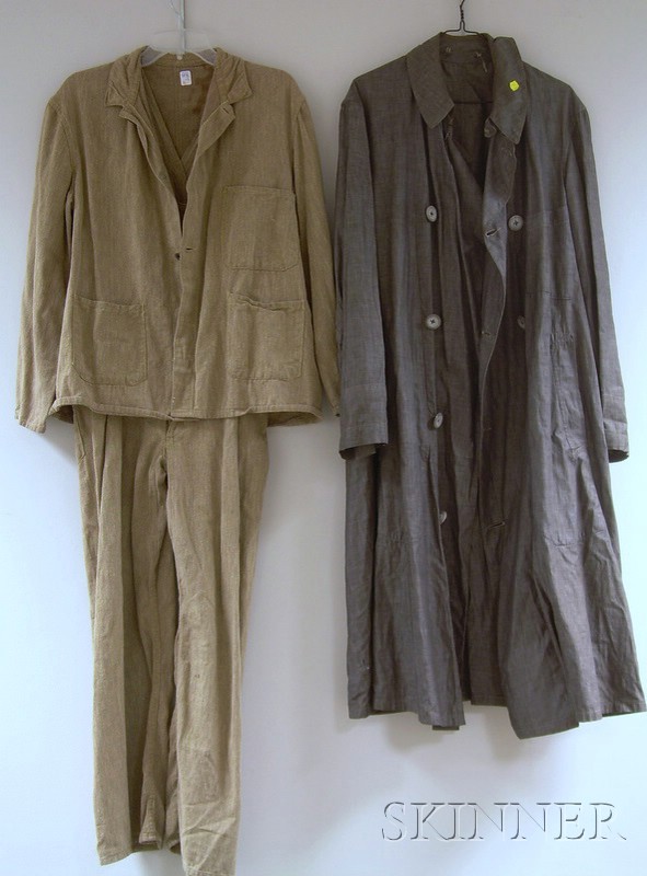 Appraisal: Two Early th Century Cotton Auto Coats with Stone Buttons