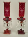 Appraisal: TABLE LAMPS - Pair of circa - etched cranberry lamps