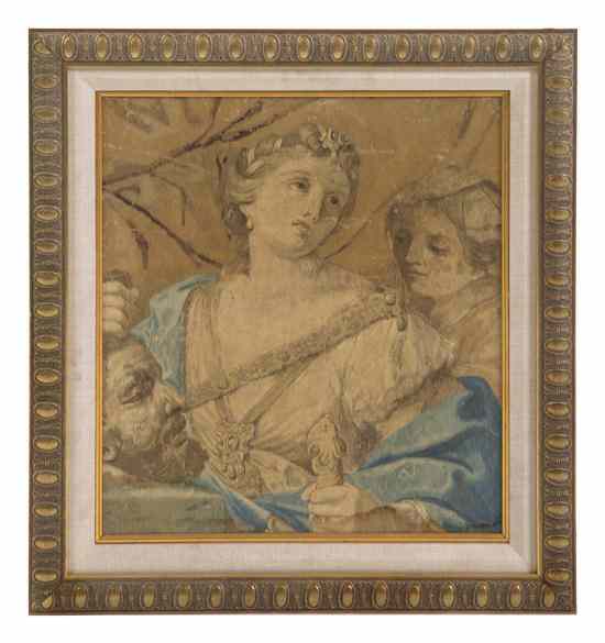 Appraisal: A Needlework Panel the rectangular panel depicting Salome with the