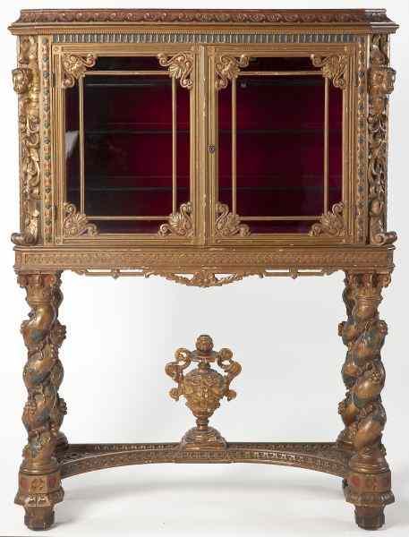 Appraisal: Florentine Carved Vitrinecirca carved gilt and polychrome wood carved plinth