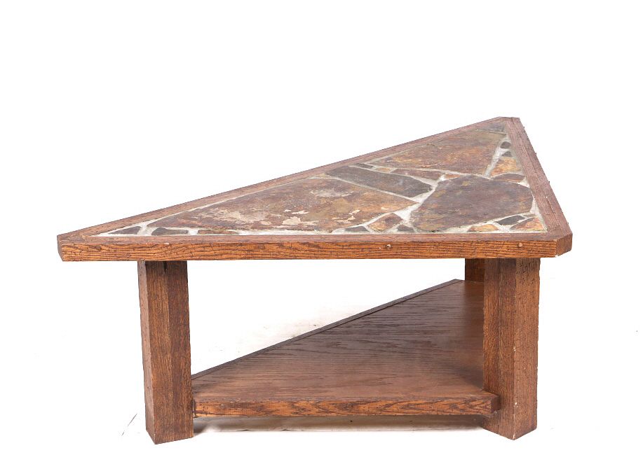 Appraisal: Handcrafted Stone Inlayed Oak Coffee Table For your consideration is