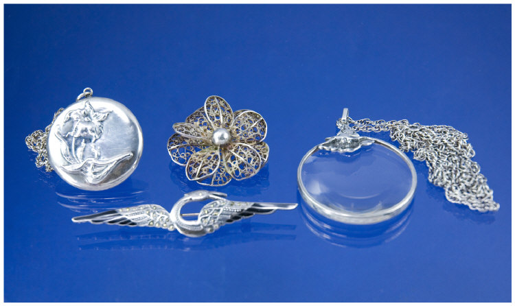 Appraisal: Small Collection Of Silver Jewellery Comprising Marcasite Brooch Magnifying Glass