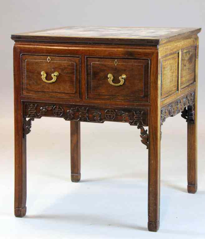 Appraisal: Chinese Qing Rosewood And Marble Inset CabinetHaving four drawer to