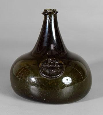 Appraisal: English bottle dated dark olive club shape high kickup with