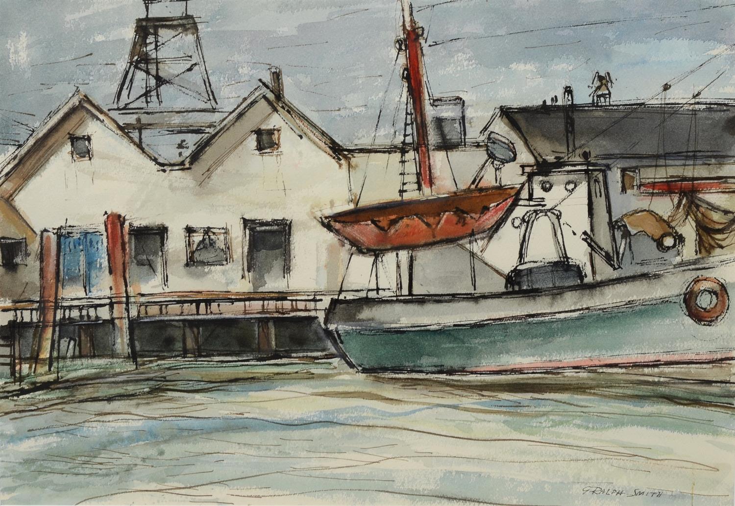 Appraisal: G Ralph Smith American PA - ink and watercolor Boat