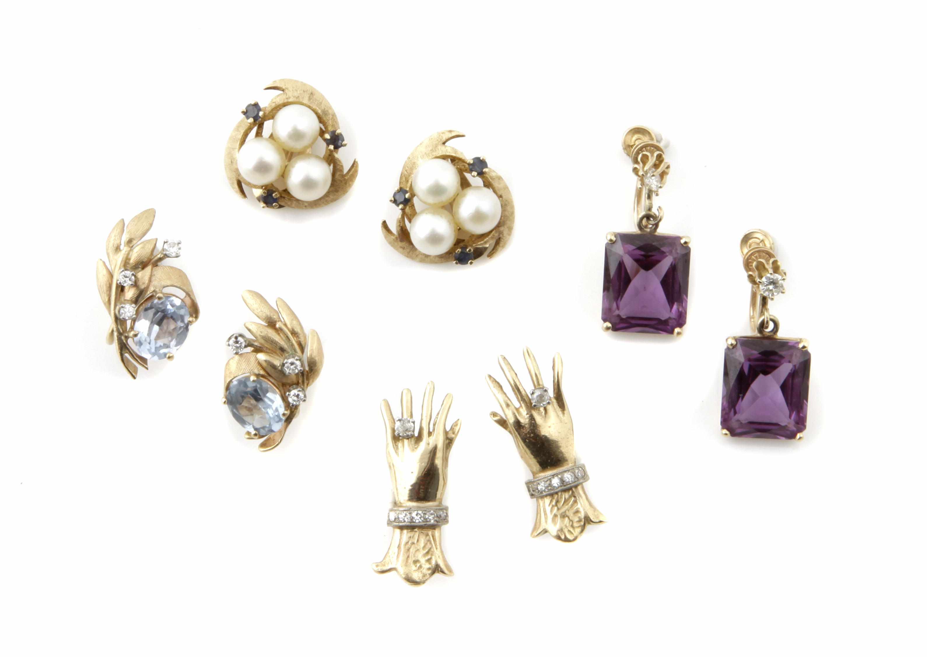 Appraisal: A collection of gem-set diamond and gold jewelry comprising pairs