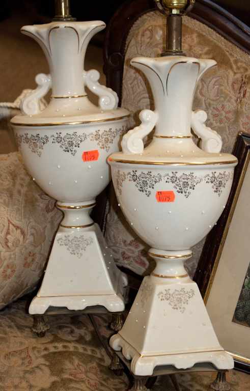 Appraisal: Pair of urn-form ceramic lamps Estimate - No condition report