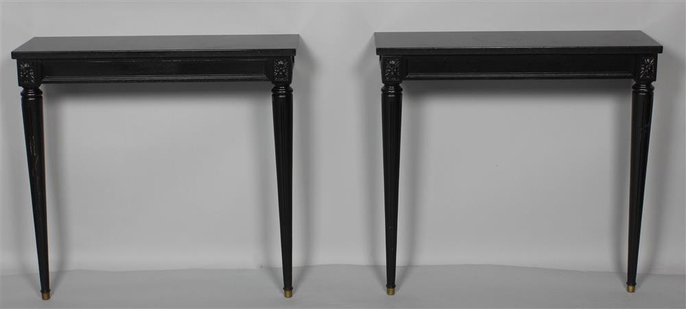 Appraisal: PAIR OF LOUIS XVI STYLE EBONIZED WOOD BLACK STONE TOPPED