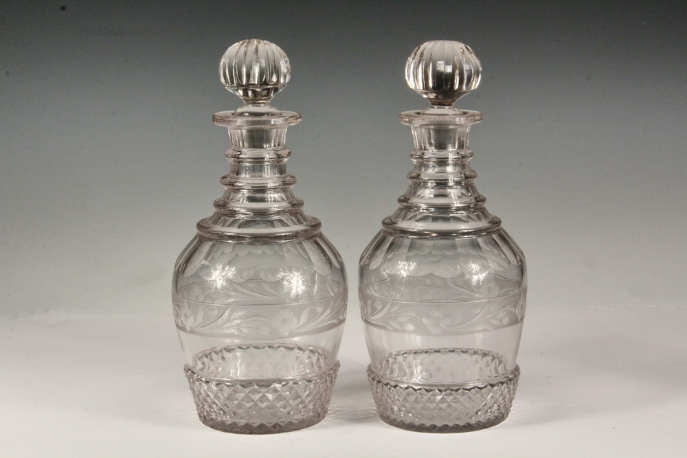 Appraisal: PAIR OF ANGLO IRISH REGENCY PERIOD CUT GLASS DECANTERS -