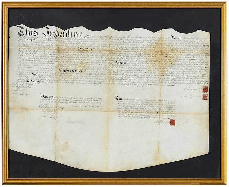 Appraisal: th Century American Indenture Document dated on vellum state of