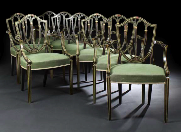 Appraisal: Good Set of Eight Edwardian Polychromed Armchairs late th century