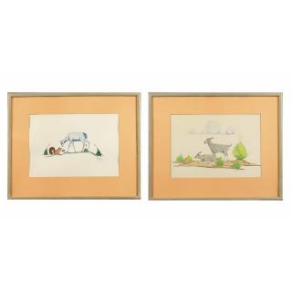 Appraisal: Pair of Frank Begay Paintings Two watercolor animal scenes by