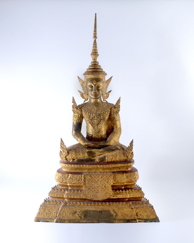 Appraisal: LARGE THAI GILT BRONZE SEATED BUDDHA Cast gilded bronze figure