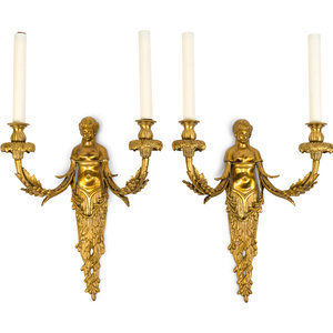 Appraisal: A Pair of French Style Gilt Bronze Figural Two-Light Sconces