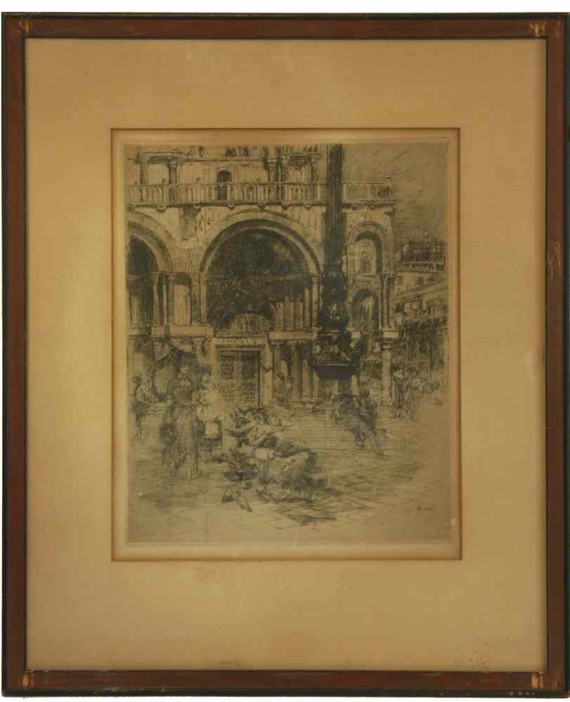 Appraisal: ETCHING - Depicting view of European town square with children