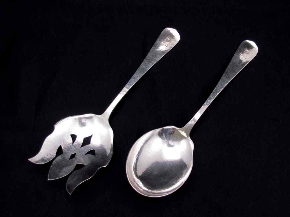 Appraisal: LEBOLT ARTS CRAFTS STERLING SALAD SET Hand hammered by Lebolt