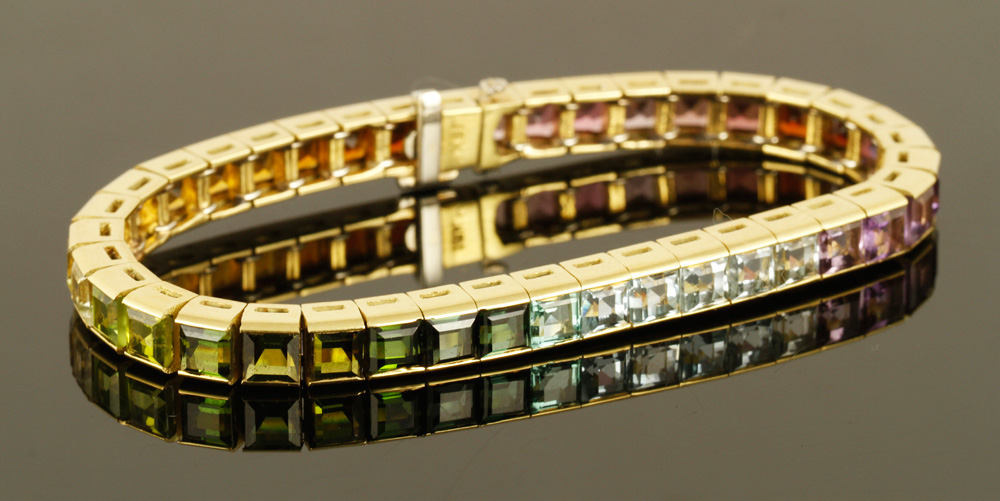 Appraisal: - K Multi-Colored Stone Bracelet K yellow gold and multi-colored