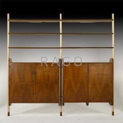 Appraisal: WILLIAM WATTING Storage system Denmark s Walnut beech painted wood