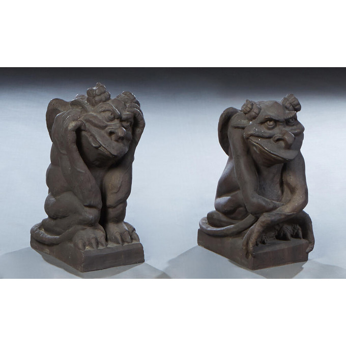 Appraisal: Pair of Cast Resin Gargoyle Garden Ornaments th c on