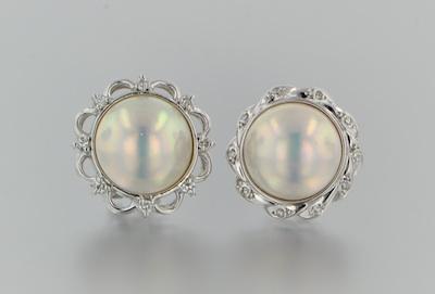 Appraisal: A Pair of Mabe Pearl and Diamond Earrings k white