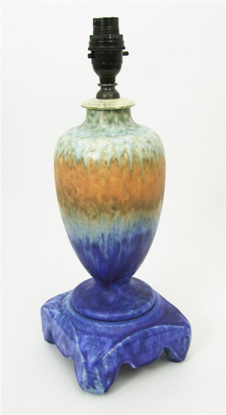 Appraisal: RUSKIN POTTERY LAMP BASE S of baluster form raised on